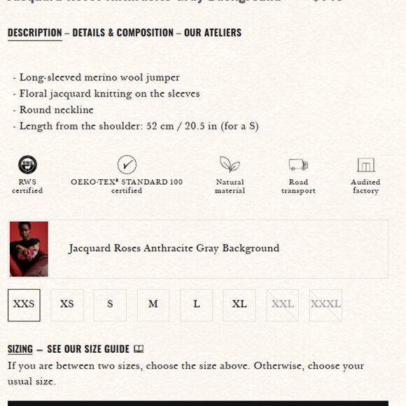 Sezane Isaura Jumper Jacquard Roses Anthracite Gray Background - Size L - Picture 5 of 7